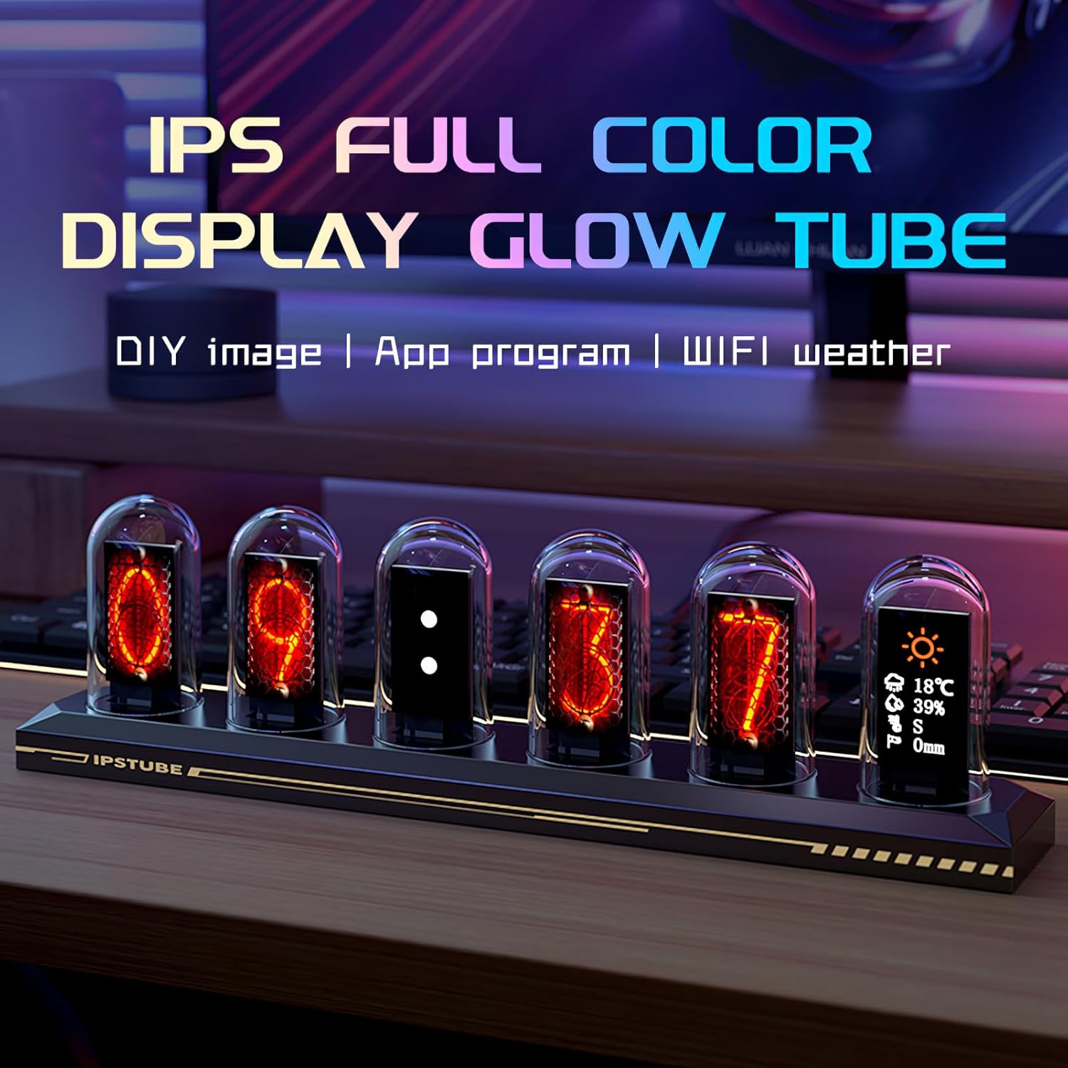 RGB Nixie Tube Clock LED Glows IPS Color Screen DIY Analog Digital Tube Nixie Tube Clock Clock