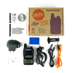 2x Baofeng BF-T1 Mini Walkie Talkie FM Long Range UHF Two Way Radio + Earpieces Black / EU Plug Walkie Talkie