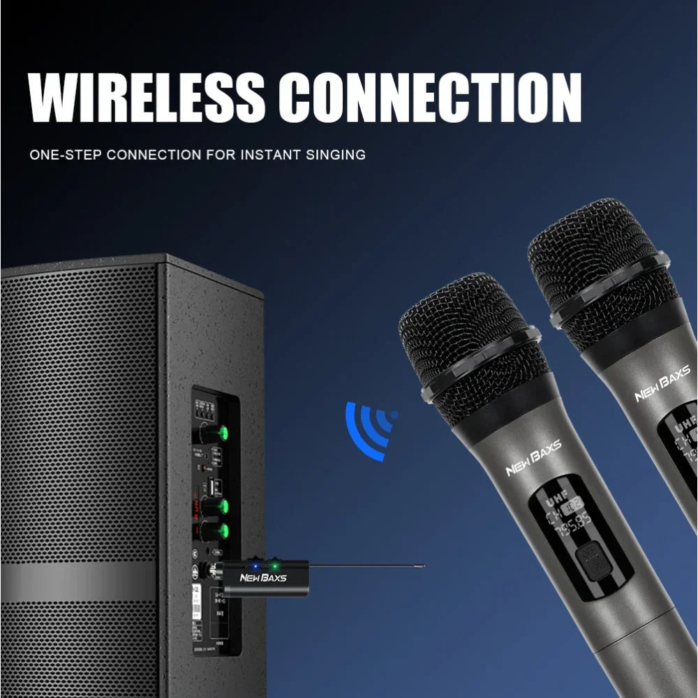 2x Wireless Microphone UHF Rechargeable Cordless Handheld Mic System Receiver Microphone