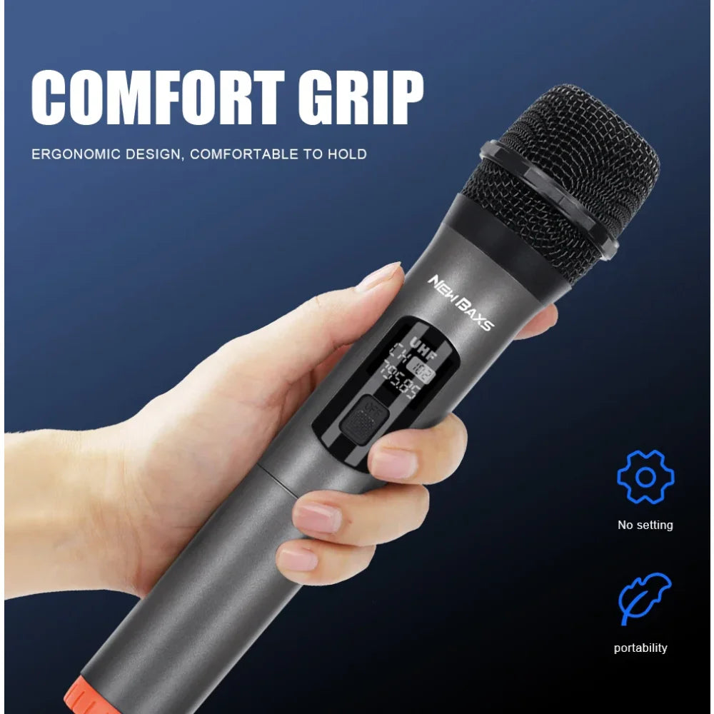 2x Wireless Microphone UHF Rechargeable Cordless Handheld Mic System Receiver Microphone