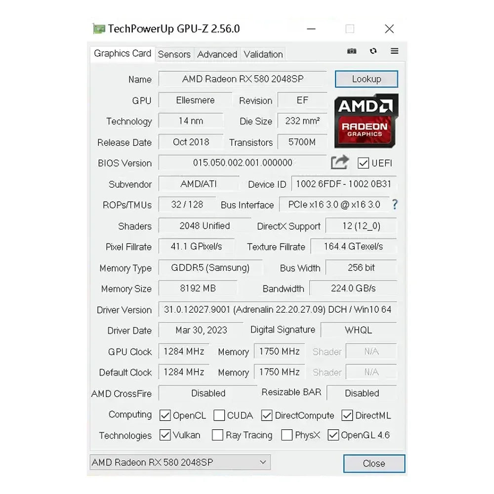 AMD Radeon RX 580 8GB GDDR5 2048SP 256Bit PCI-E 3.0 GPU Graphics Card Gaming PC RX 580 / 8GB Graphics Card