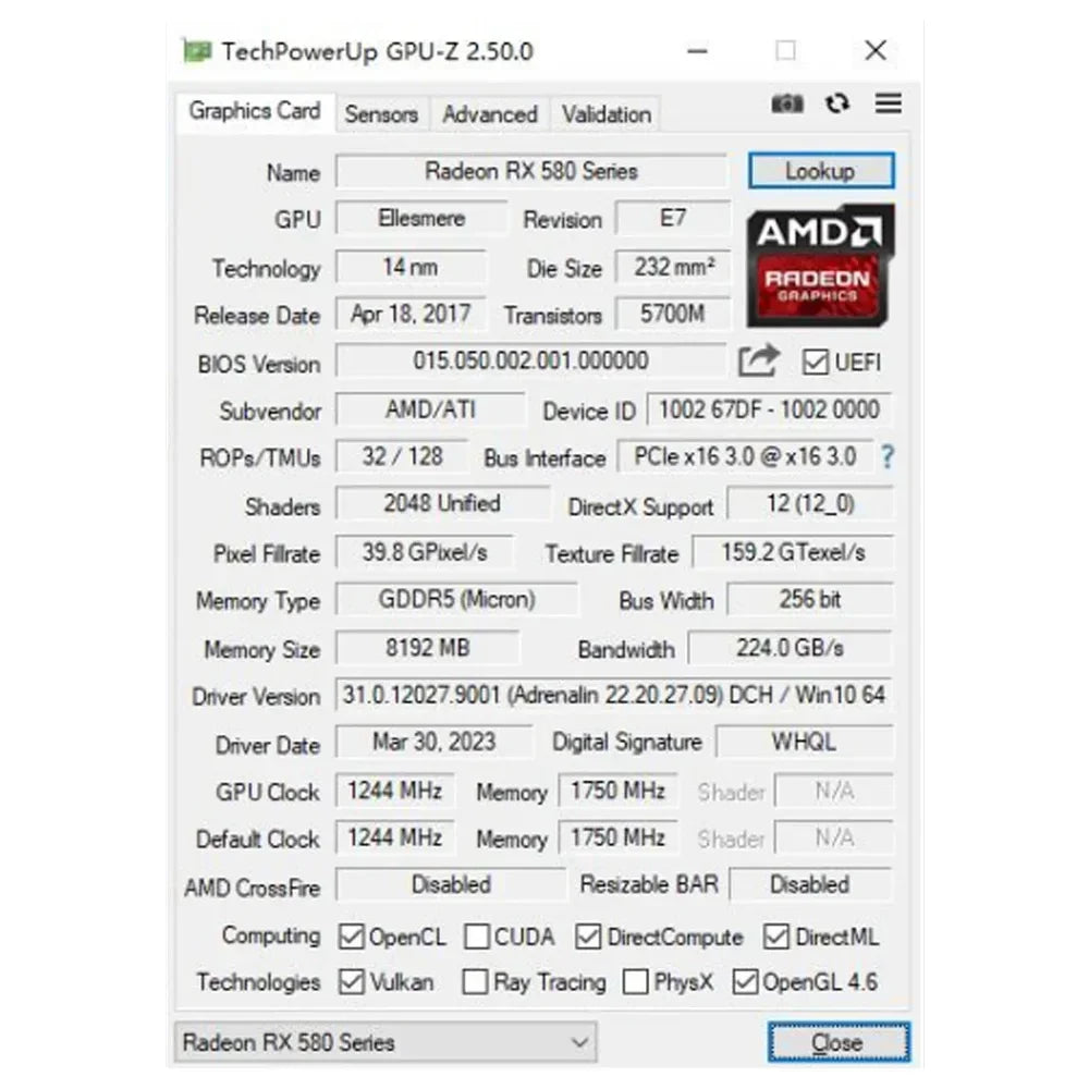 AMD Radeon RX 580 8GB GDDR5 2048SP 256Bit White GPU Graphics Card Gaming PC RX 580 8GB Graphics Card