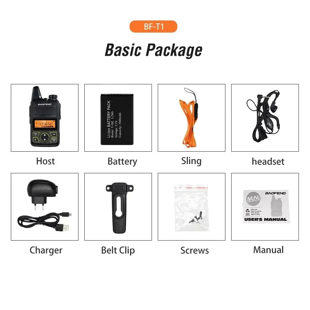 Baofeng BF-T1 Mini Two Way FM Ham Radio UHF 400-470MHz Walkie Talkie Long Range Black / EU Walkie Talkie