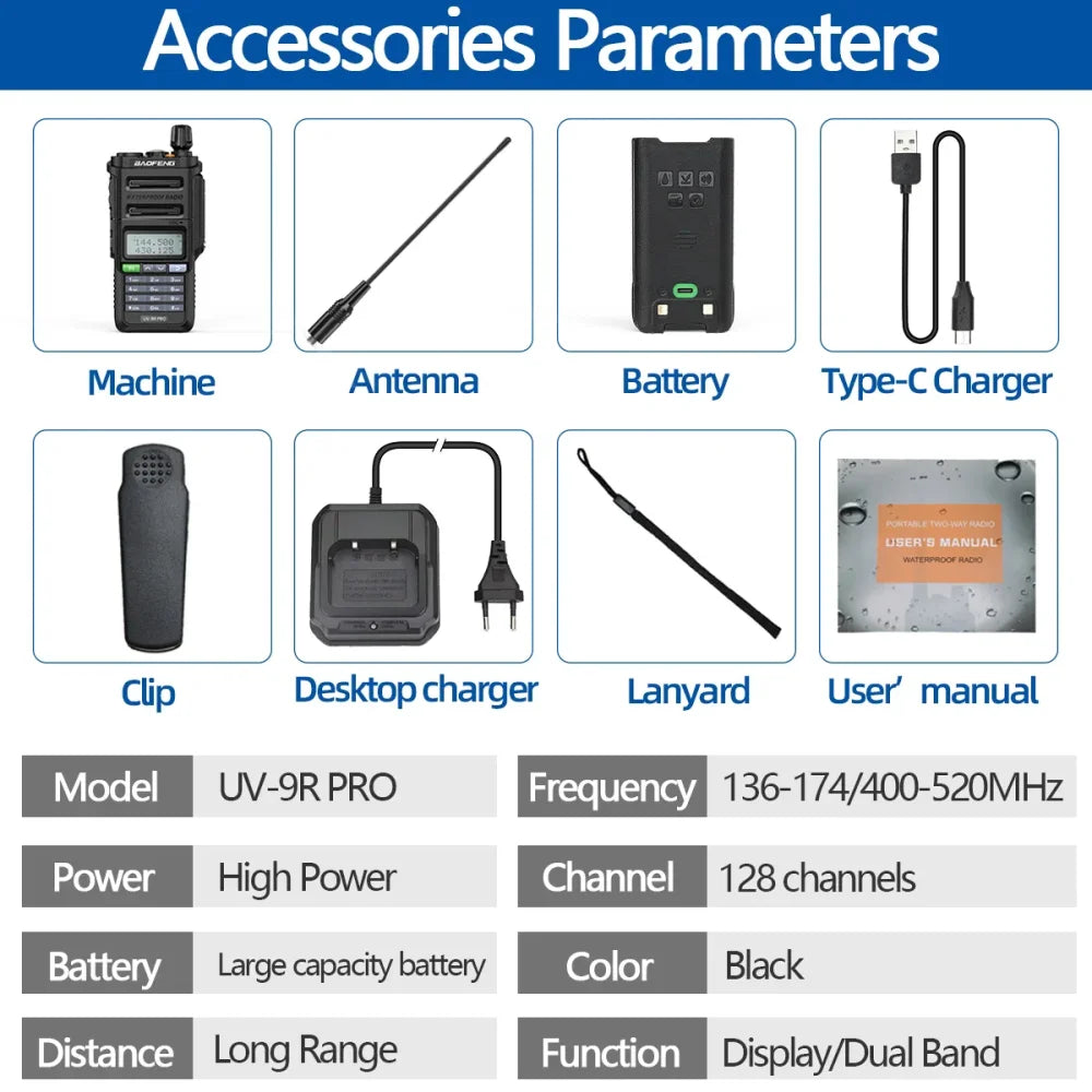 Baofeng UV-9R Pro Waterproof UHF VHF Dual Band Ham Two-Way Radio Walkie Talkie Walkie Talkie