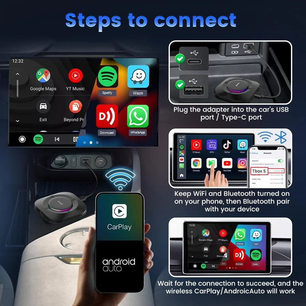 CarlinKit TBox S2 Ambient Android 13 Wireless CarPlay & Android w/ Netflix & YT CarlinKit TBox S2 / Europe & UK Apple