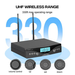 G-MARK Professional Wireless Microphone Dual Channel UHF Cordless Handheld 100M Black Microphone