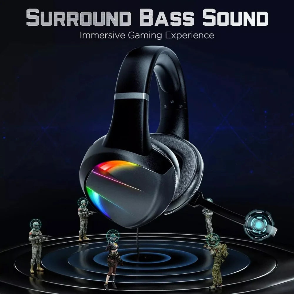 Gaming Headset with Noise Cancelling Mic LED Backlit for Xbox One PS4 & PC Mac Black Headphones