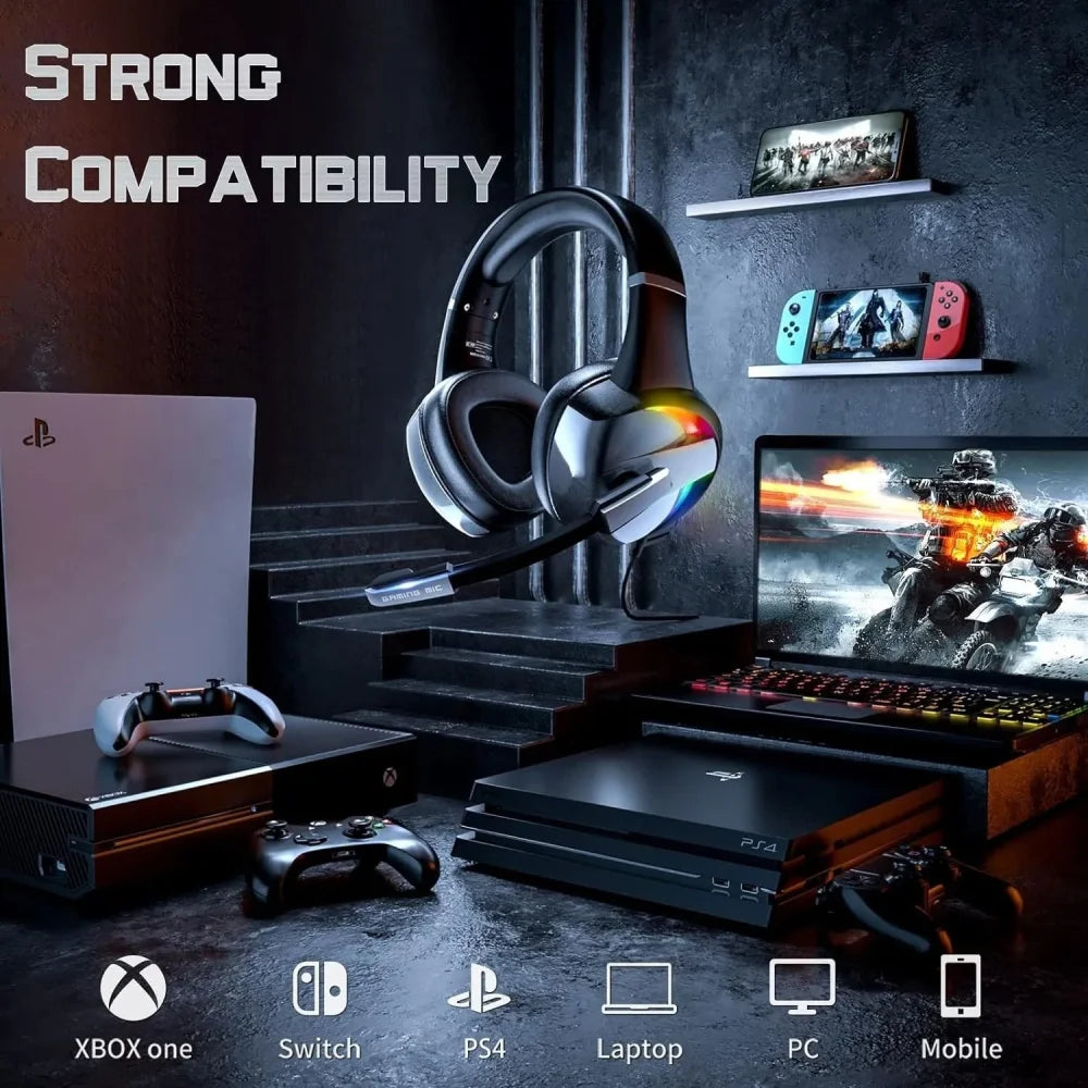 Gaming Headset with Noise Cancelling Mic LED Backlit for Xbox One PS4 & PC Mac Black Headphones