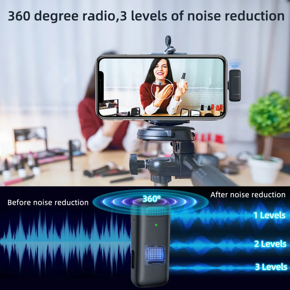 Wireless Lavalier Microphone with Charging Case for Android iPhone iPad Vlog Mic Microphone