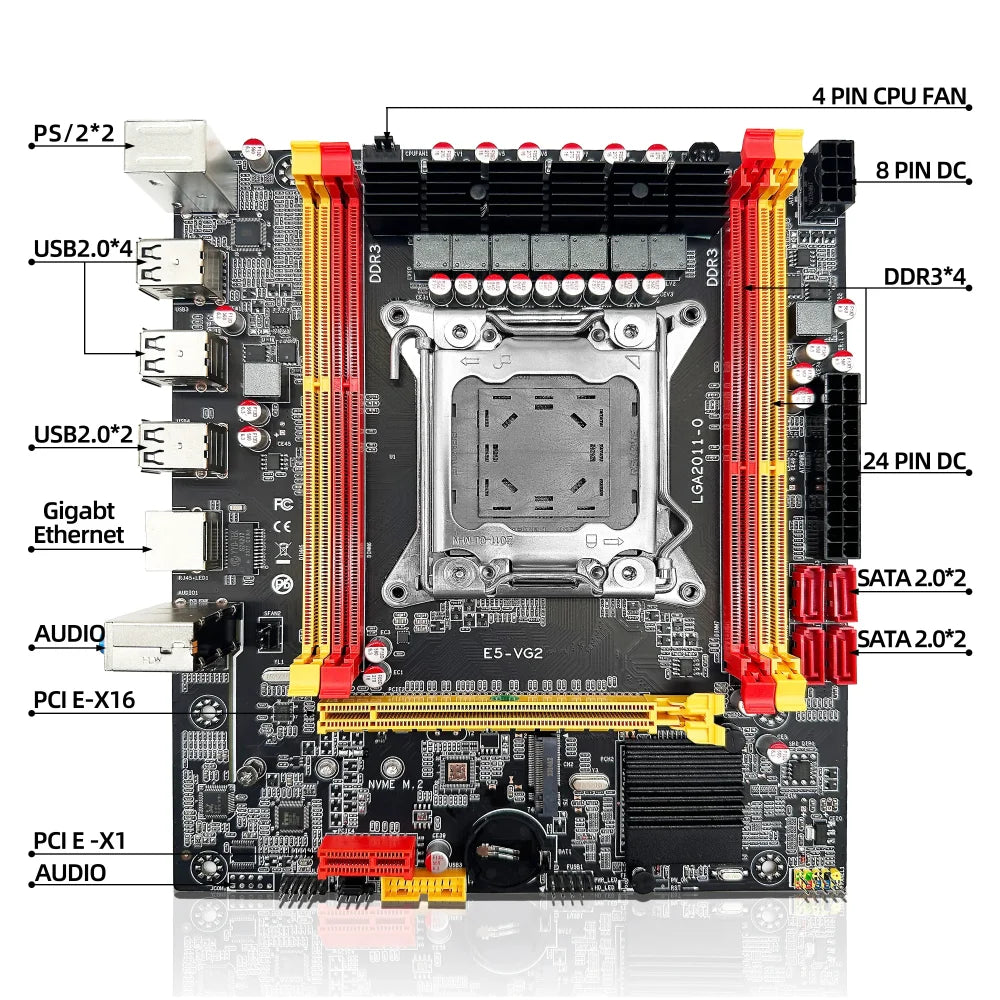 X79-VG2 Intel LGA2011 Motherboard Set + Xeon E5 2630 V2 CPU + 16GB DDR3 ECC RAM Motherboard